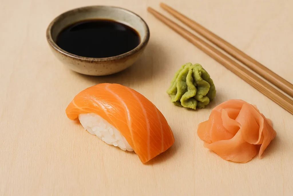 Japāņu virtuves sastāvdaļas: sojas mērce, gari un wasabi