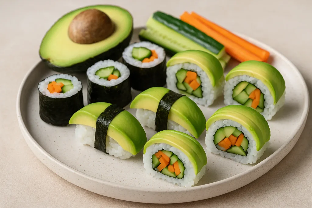 Veģetārie sushi: idejas ar avokado un gurķi